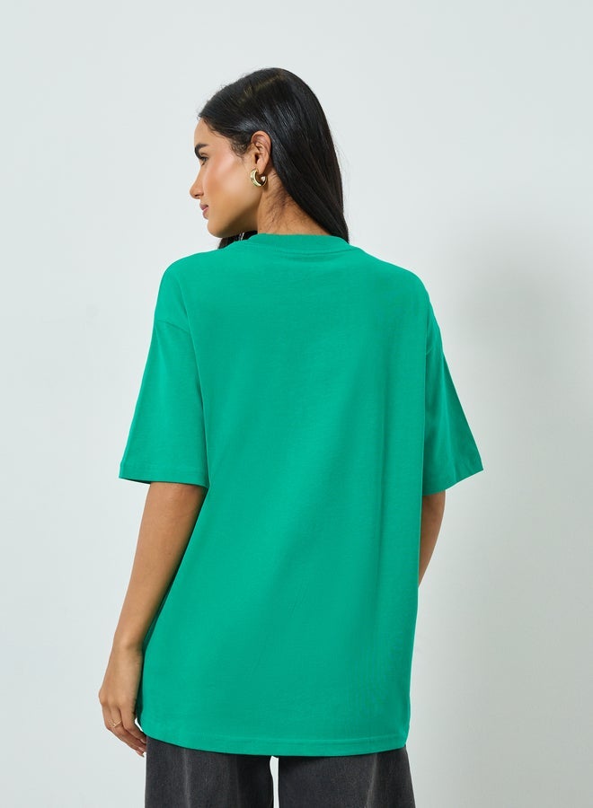 Take Two Green Oversized Slogan Print Cotton T-Shirt - Image 4