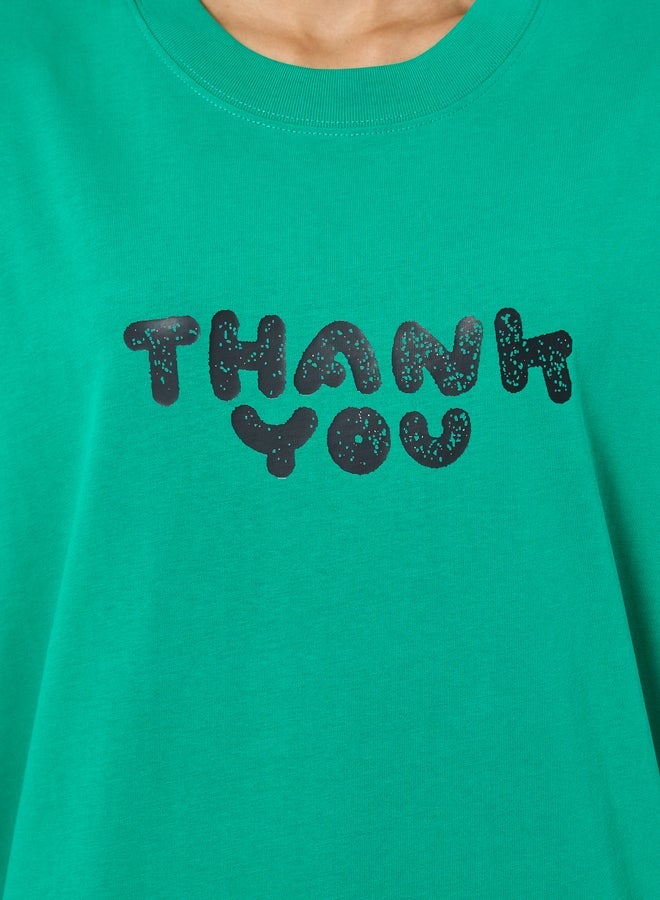 Take Two Green Oversized Slogan Print Cotton T-Shirt - Image 3