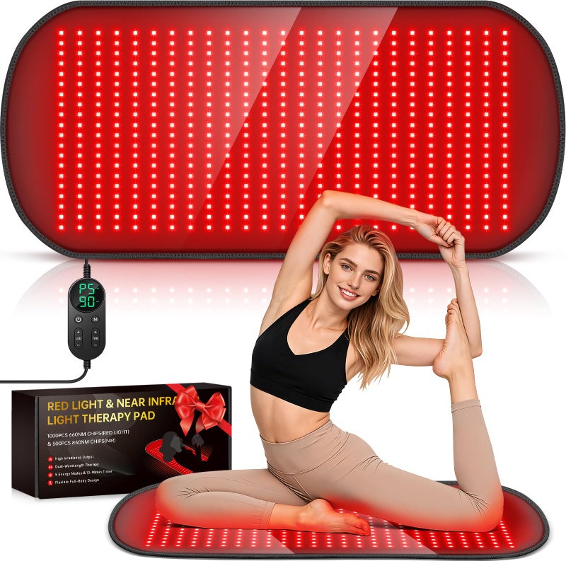 Romisa 35.4'' x 17'' Large Red Light Therapy Mat for Body, 500 LEDs 660nm& 850nm Near Infrared Light Therapy Pad Wrap Belt Blanket, with Timer & Controller for Back Waist Shoulder Knee Joint Muscle - Image 1