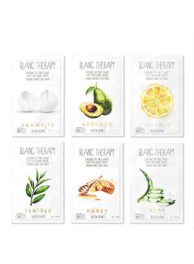 BALLONBLANC BallonBlanc | Blanc Therapy Premium Sheet Masks | Relaxing Home Spa Self Care Treatment Gifts | Soothing and Moisturizing with Aloe and Vitamin, Skin Nutritional Korean Facial Masks for All Skin Types  - Image 1