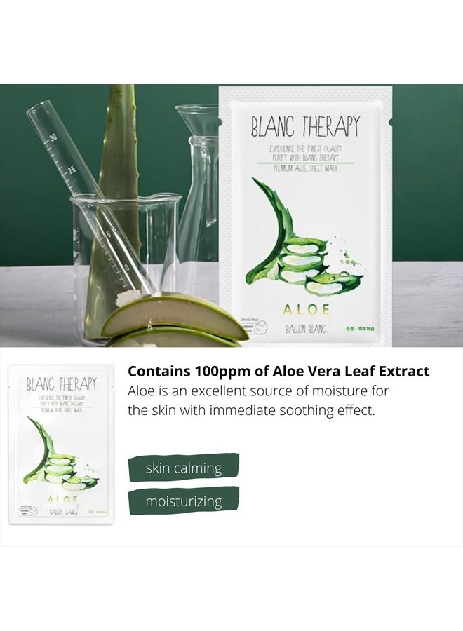 BALLONBLANC BallonBlanc | Blanc Therapy Premium Sheet Masks | Relaxing Home Spa Self Care Treatment Gifts | Soothing and Moisturizing with Aloe and Vitamin, Skin Nutritional Korean Facial Masks for All Skin Types  - Image 2