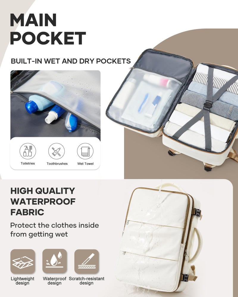 bergsalz Travel Laptop Backpack For Women Men,Carry On Backpack,Airplane Travel Essentials For Women,Personal Item Travel Bag Laptop Work Backpacks,Beige Brown - Image 4