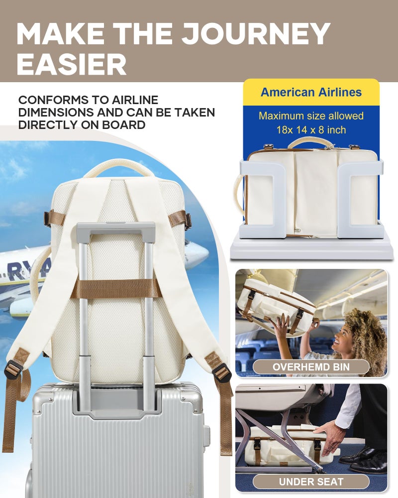 bergsalz Travel Laptop Backpack For Women Men,Carry On Backpack,Airplane Travel Essentials For Women,Personal Item Travel Bag Laptop Work Backpacks,Beige Brown - Image 5