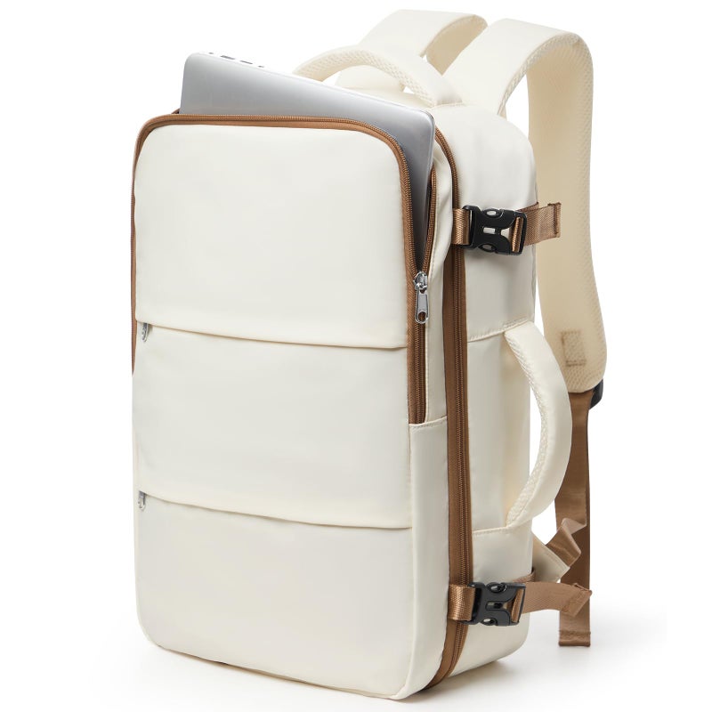 bergsalz Travel Laptop Backpack For Women Men,Carry On Backpack,Airplane Travel Essentials For Women,Personal Item Travel Bag Laptop Work Backpacks,Beige Brown - Image 1