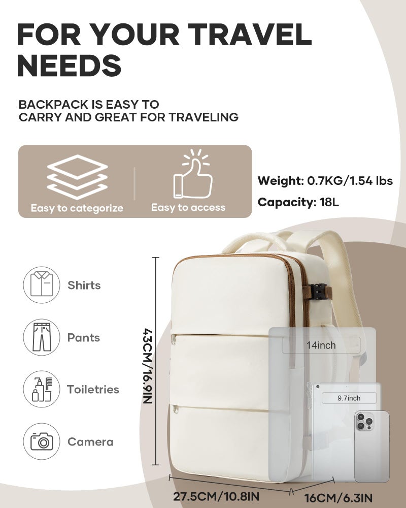 bergsalz Travel Laptop Backpack For Women Men,Carry On Backpack,Airplane Travel Essentials For Women,Personal Item Travel Bag Laptop Work Backpacks,Beige Brown - Image 2