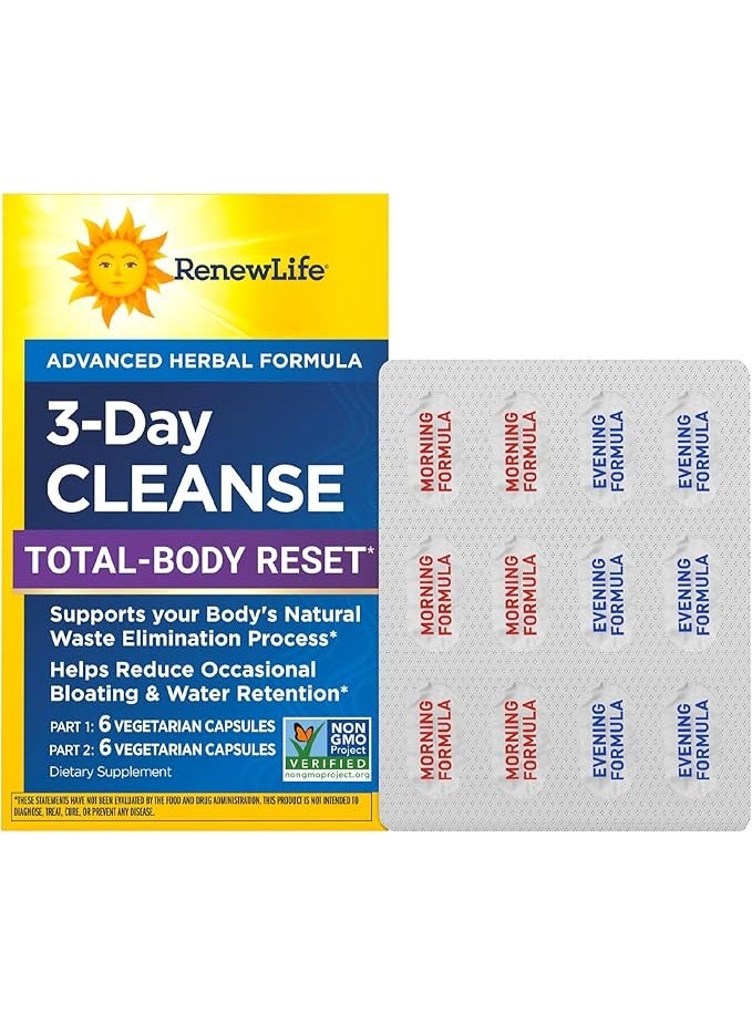 3-Day Cleanse Total Body Reset 2-Part Detox Cleanse Capsules, Digestive Wellness and Regularity, Herbal Blend with Magnesium and Cranberry, Soy, Dairy and gluten-free 12 Count