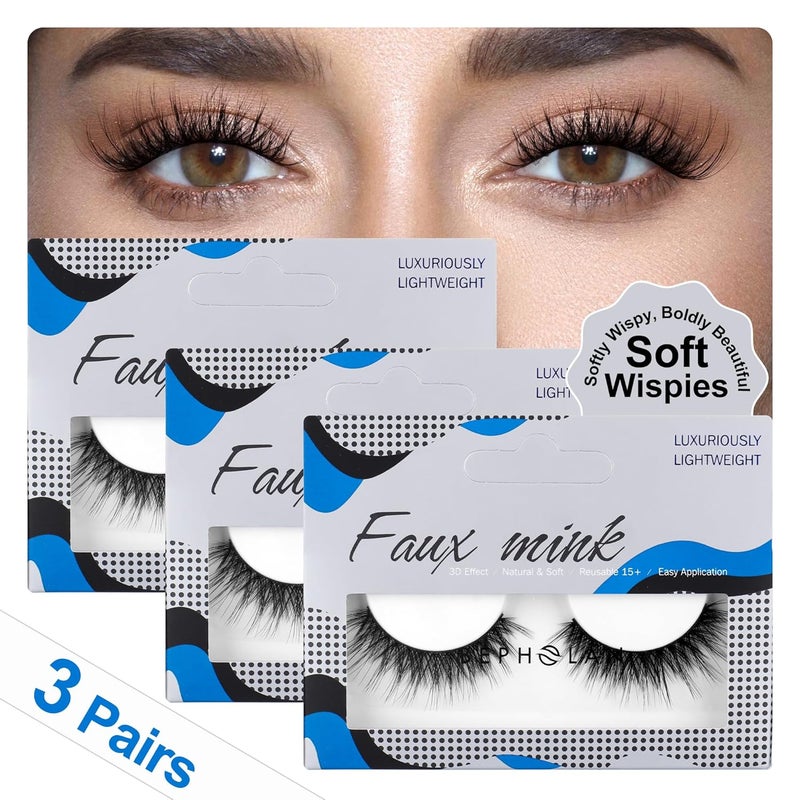 BEPHOLAN Lashes Natural Look False Eyelashes - Bepholan Fake Eyelashes 3D Super Fluffy False Lashes Clear Band Wispy Lashes 3-Pack Faux Mink Lashes(XMZ24)
