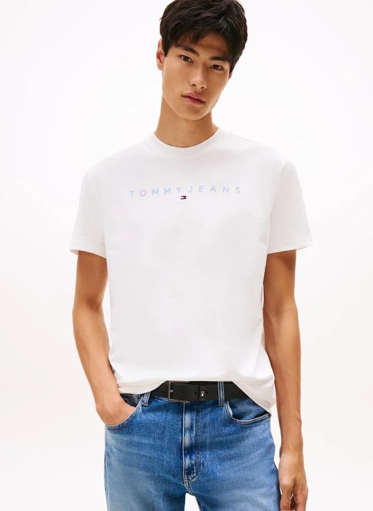 تومي جينز Linear Logo Embroidery Crew Neck T-Shirt