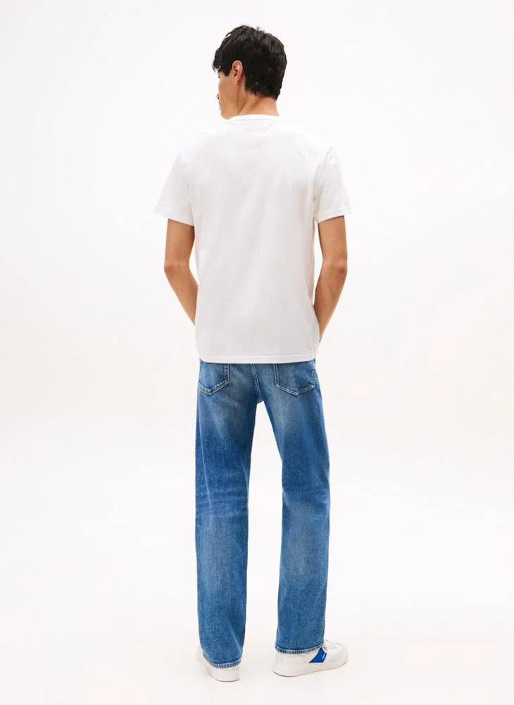 تومي جينز Linear Logo Embroidery Crew Neck T-Shirt