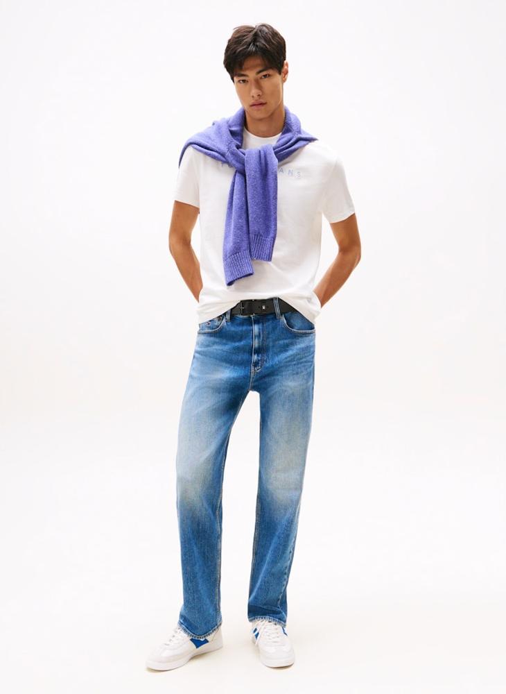 TOMMY JEANS Linear Logo Embroidery Crew Neck T-Shirt - Image 4