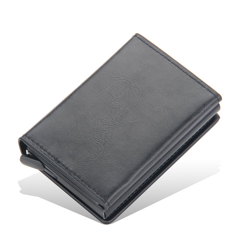 baellerry Men's Card Holder with Anti-Magnetic Aluminum Case, Multi-Card Slot, Spring Automatic Clip - Black - Image 1