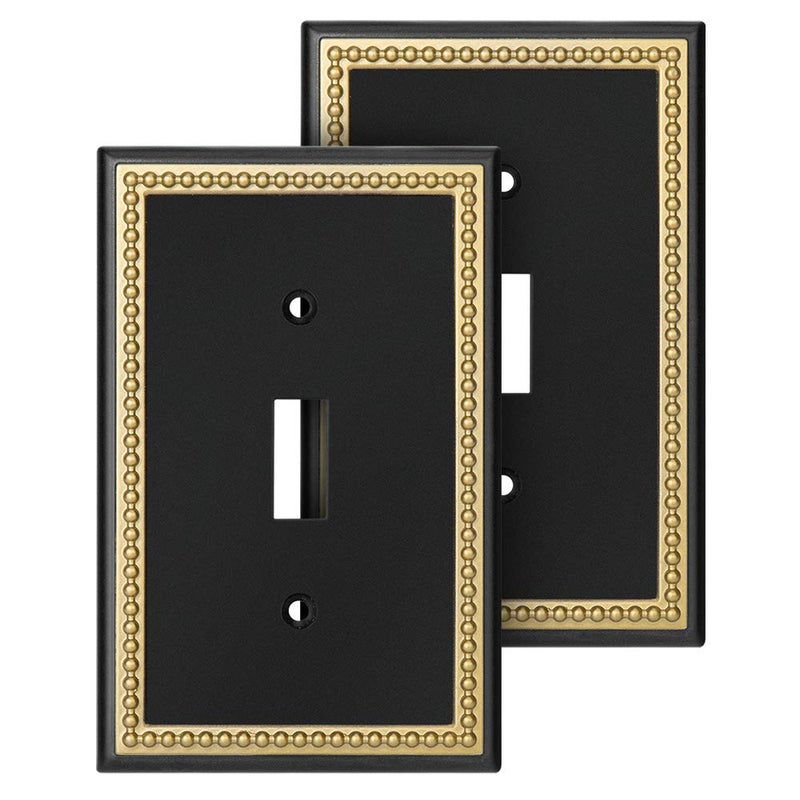 Pearled Frame Decorative Wall Plate Switch Plate Outlet Cover Single Toggle 2PK Black Dark Golden