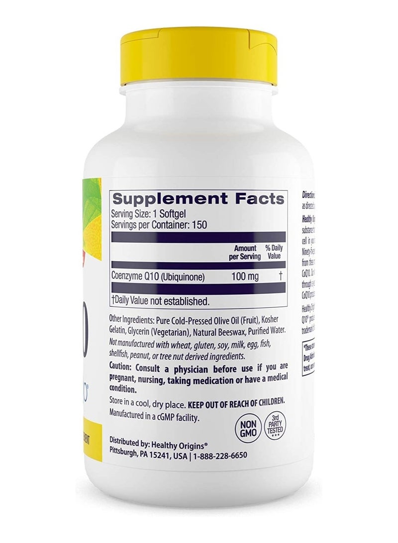 Healthy Origins NATURAL COQ10 Supports heart and circulatory health GMO-NON 100 MG - 150 SOFTGELS DIETARY SUPPLEMENT - Image 2