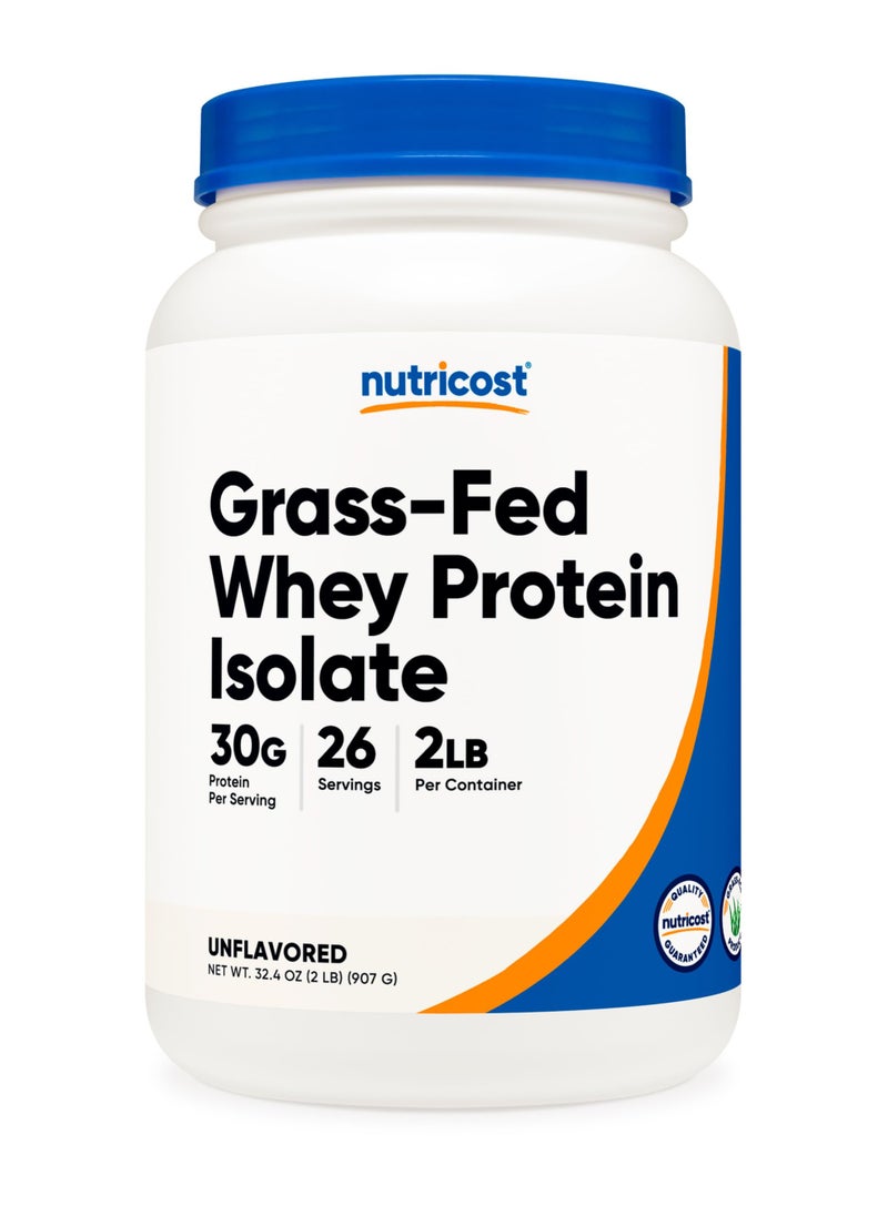 Nutricost - Grass-Fed Whey Protein Isolate, 30 G Per serving | 26 SERVINGS | 2 LB Per Container Unflavored Net Wt. 32.4 OZ (2 LB) 907 G - Image 1