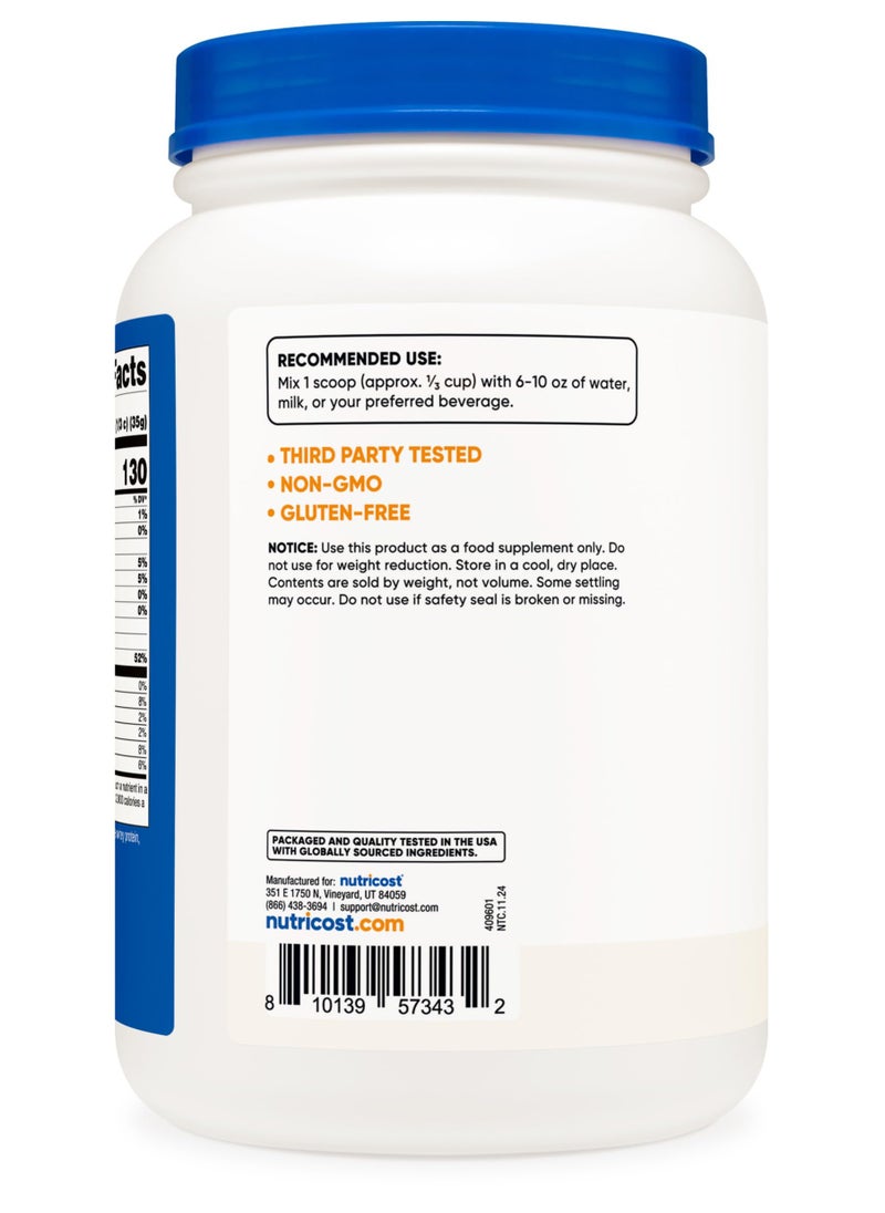 Nutricost - Grass-Fed Whey Protein Isolate, 30 G Per serving | 26 SERVINGS | 2 LB Per Container Unflavored Net Wt. 32.4 OZ (2 LB) 907 G - Image 1