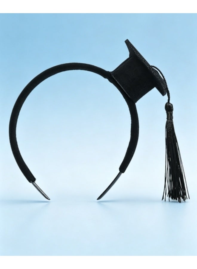 Graduation Cap Headband with Tassel, Mini Bachelor Cap Hair Band for Party Favors, Black - Image 1