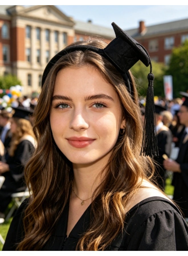 Graduation Cap Headband with Tassel, Mini Bachelor Cap Hair Band for Party Favors, Black - Image 4