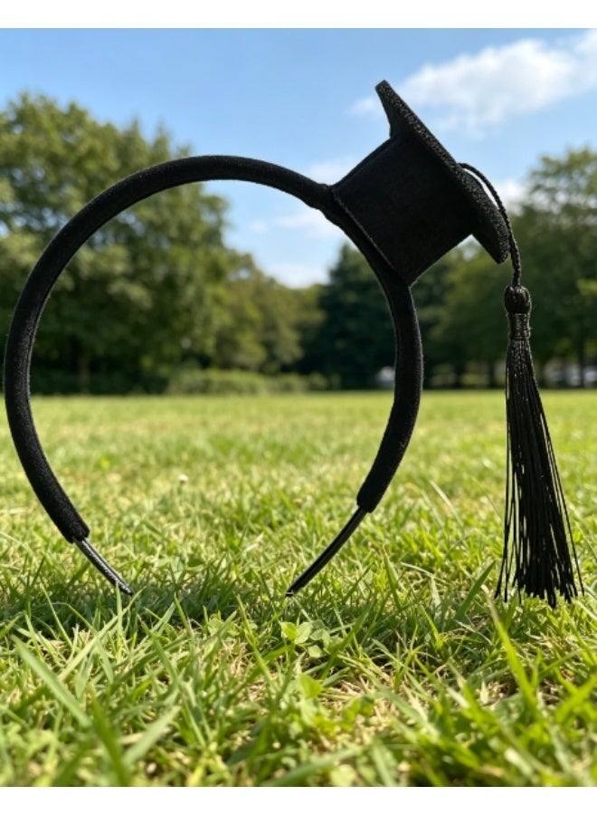 Graduation Cap Headband with Tassel, Mini Bachelor Cap Hair Band for Party Favors, Black - Image 2