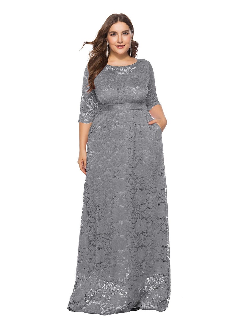 Loquat Lace High Waist Pocket Dress Grey 