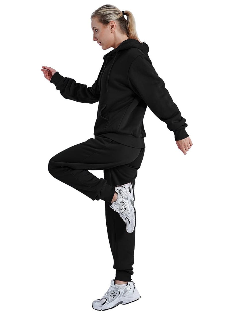 Facitisu Women Fleece Sweatsuit 2 Piece Outfit Winter Warm Sherpa Lined Tracksuit Zip Up Hoodie Sweatshirts and Sweatpants Black S - Image 2