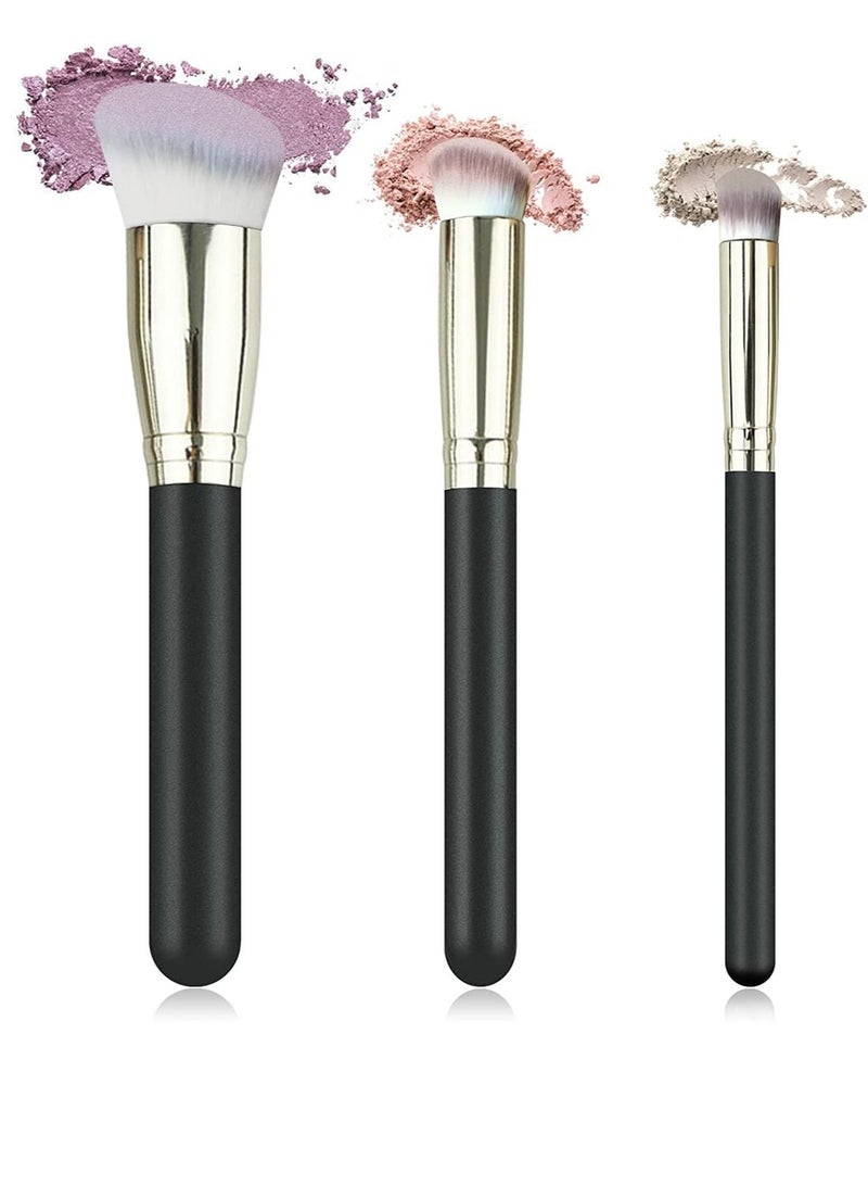 SYOSI 3 PCS Foundation Concealer Brushes Under Eye Mini Angled Brush Nose Contour Brush Small Makeup Foundation Brushes for Blending Liquid Cream and Powder Buffing Stippling - Image 2