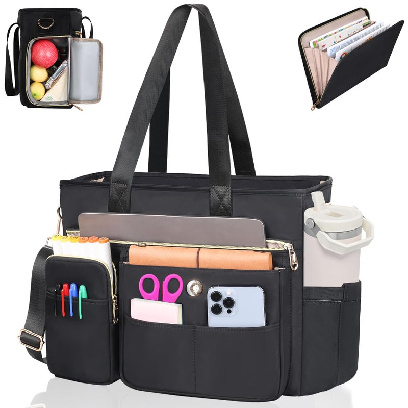 ESTARER Women Teacher Tote Bag 2Pcs 156 Laptop Work Bag Computer bag with Expandable File Folder Large WaterResistant Messenger Shoulder bag wInsulated Pocket for OfficeTravelCollege Black - Image 2