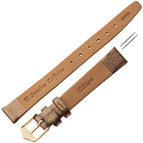 Gilden Ladies 10-14mm Metallic Calfskin Flat Leather Watch Band F88-0210 (Bronze, Gold-Tone Buckle, 10 millimeter end width) - Image 3