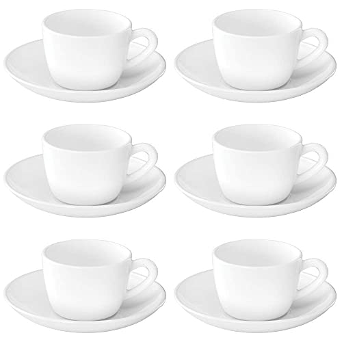 SkyKey Bone China Plain Solid Tea Coffee Cup and Saucer Set- Pack of 12, (White, 150ML) - Image 1