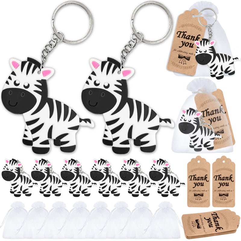 Elecrainbow 60 Pack Zebra Party Favors Include 20 Keychains 20 Thank You Tags 20 Goodie Bags for Zebra Keychain Return GiftWomen Girls BirthdayBaby ShowerGoodie Bag Fillers
