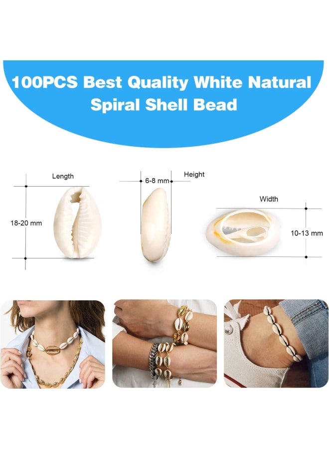 100 قطعة من خرز صدفة كاوري، خرزة صدفة حلزونية طبيعية بيضاء لصنع المجوهرات، صدفة كاوري للشاطئ الصيفية للأساور اليدوية والقلائد والخلخال