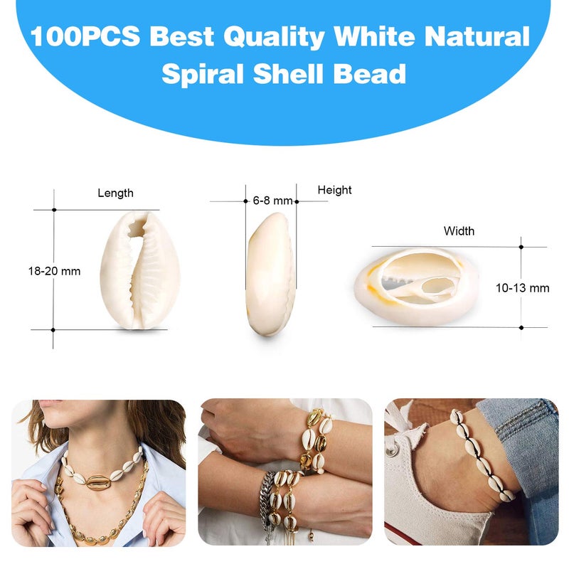 DINGPAI 100Pcs Cowrie Shell Beads, White Natural Spiral Shell Bead for Jewelry Making, Summer Beach Cowrie Shells for DIY Craft Bracelets, Necklaces, Anklets - Image 2