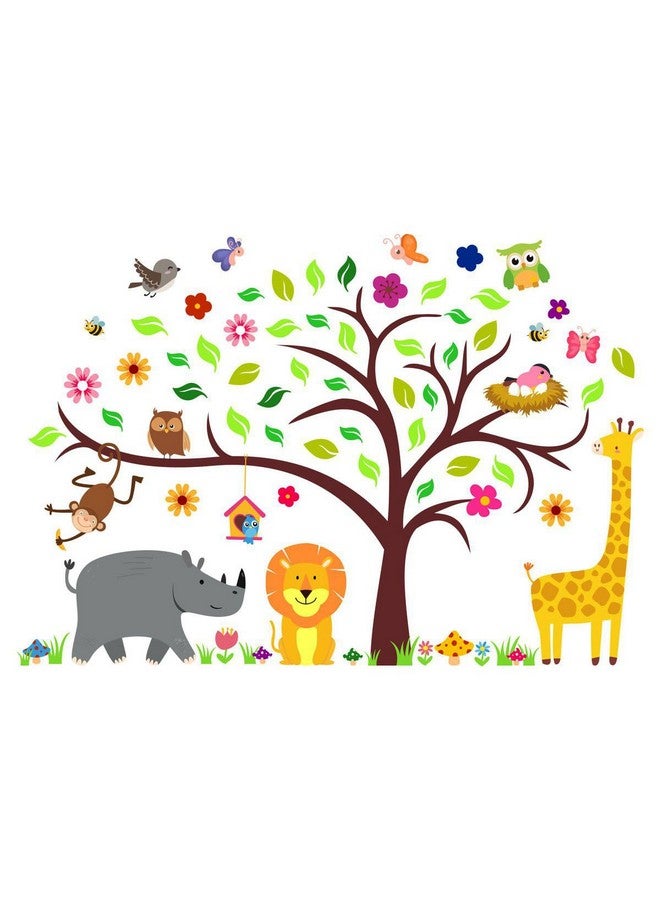 ديكوش ملصقات جدارية ملونة لديكور حضانة وودلاند على شكل شجرة كبيرة وحيوانات لتزيين غرفة الأطفال وغرفة اللعب - Image 1