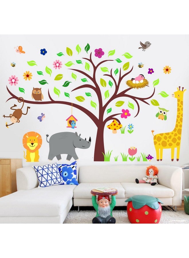 ديكوش ملصقات جدارية ملونة لديكور حضانة وودلاند على شكل شجرة كبيرة وحيوانات لتزيين غرفة الأطفال وغرفة اللعب - Image 3