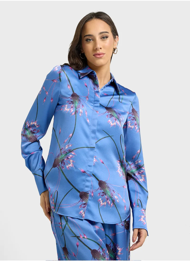 Ted Baker Printed Longline Satin Shirt