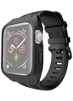 NIBEMINENT Separable Armor Shockproof Silicone Case with Strap Watch Band For Apple 5/4 40mm Black  - Image 1