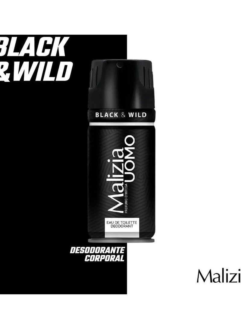 Malizia Uomo Black & Wild Eau De Toilette Deodorant For Men - 150ml