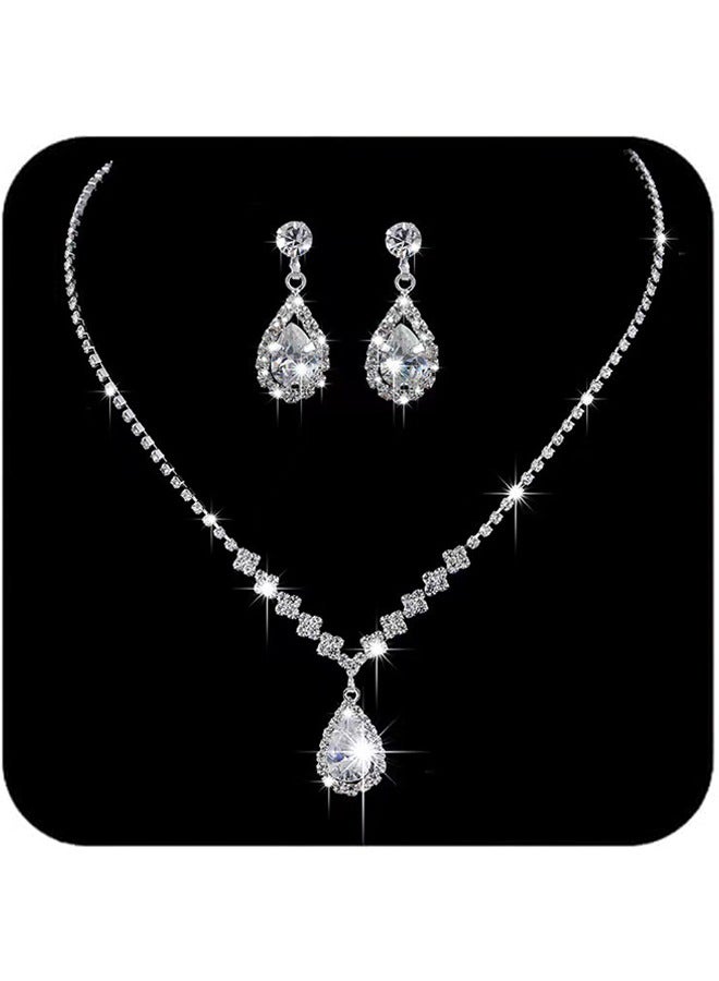HY Bride Crystal Necklace Earrings Set Bridal Wedding Jewelry Sets Rhinestone Choker Necklace Prom Costume Jewelry Set for Women and Brides - Image 1