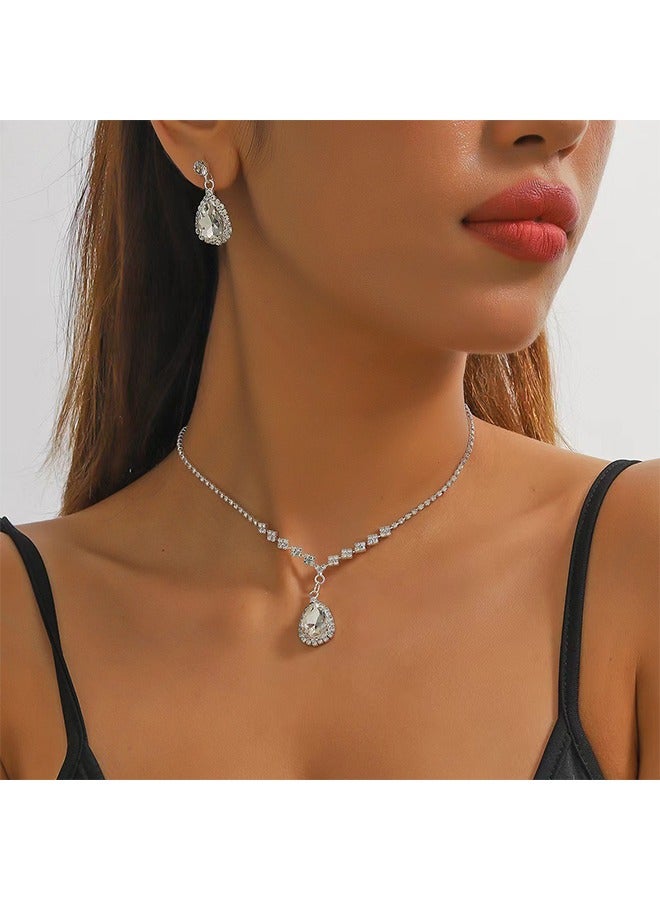 HY Bride Crystal Necklace Earrings Set Bridal Wedding Jewelry Sets Rhinestone Choker Necklace Prom Costume Jewelry Set for Women and Brides - Image 2