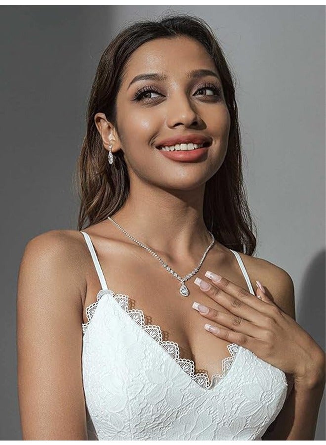 HY Bride Crystal Necklace Earrings Set Bridal Wedding Jewelry Sets Rhinestone Choker Necklace Prom Costume Jewelry Set for Women and Brides - Image 3