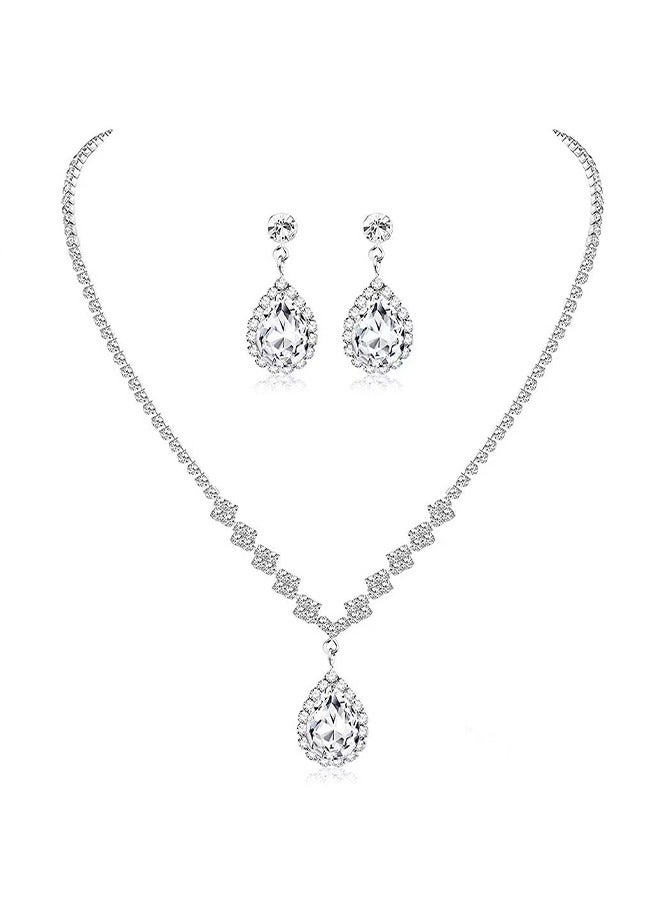 HY Bride Crystal Necklace Earrings Set Bridal Wedding Jewelry Sets Rhinestone Choker Necklace Prom Costume Jewelry Set for Women and Brides - Image 4