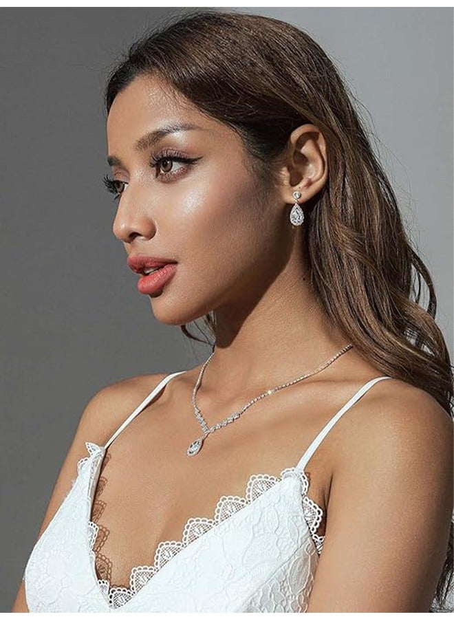 HY Bride Crystal Necklace Earrings Set Bridal Wedding Jewelry Sets Rhinestone Choker Necklace Prom Costume Jewelry Set for Women and Brides - Image 5