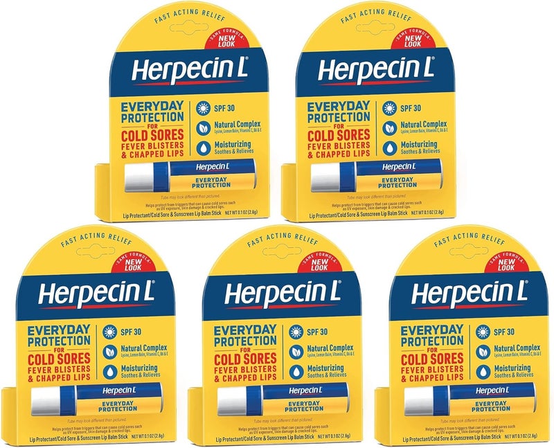 herpecin l Herpecin-L Everyday Protection Lip Balm Stick SPF 30 for Cold Sores, Fever Blisters & Chapped Lips - Pack of 5 - Image 1