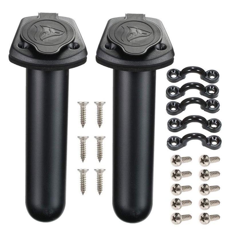 Borogo 2 Pack Kayak Deck Flush Mount Fishing Rod Holders and Cap Cover for Boat, Canoe and Tackle Accessory Tool - Image 1