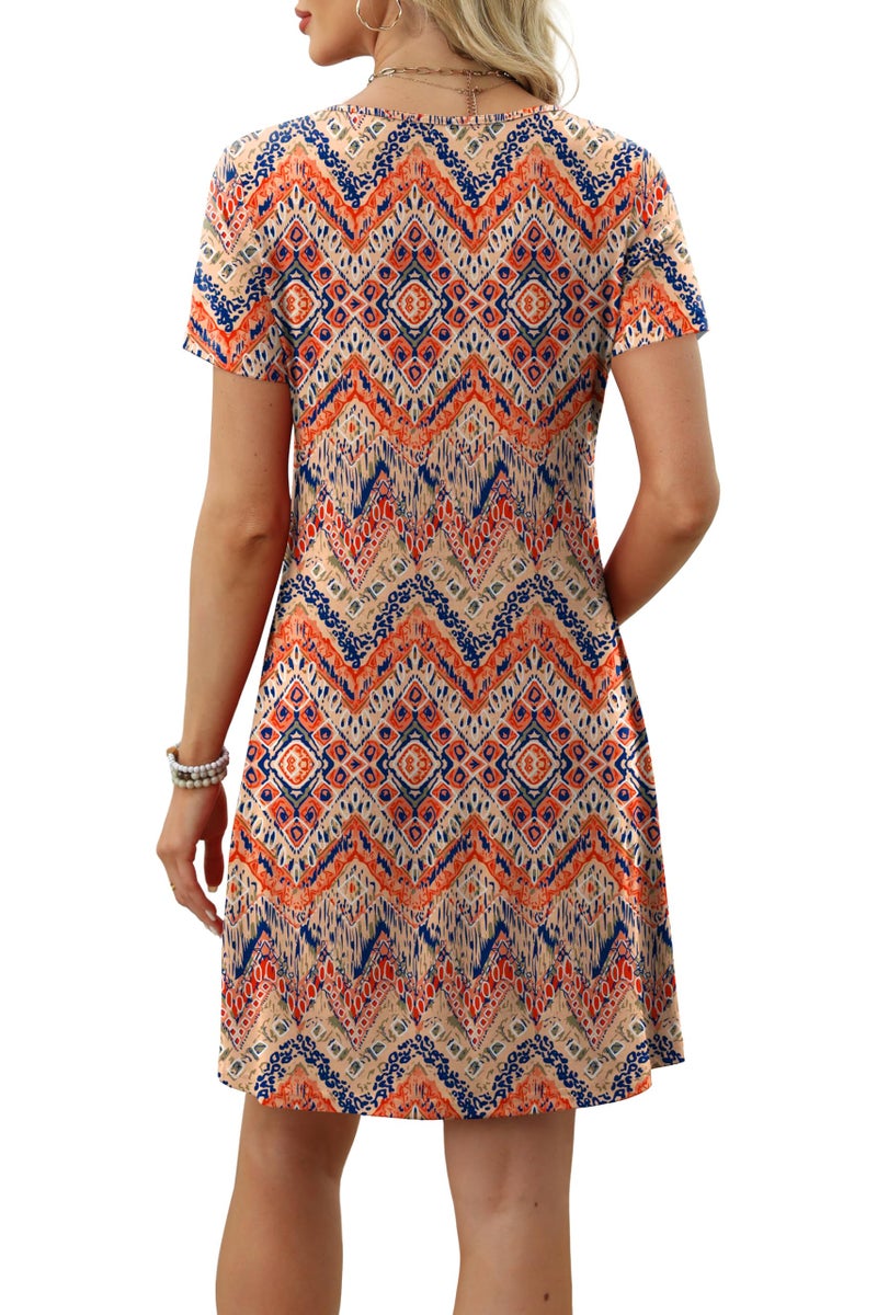 OFEEFAN Summer Boho Dresses for Women Beach Vacation Fashion 2026 U Neck Coverup Beach T Shirts Dress with Pockets Casual Sundresses 2026 Floral 01 XL - Image 4