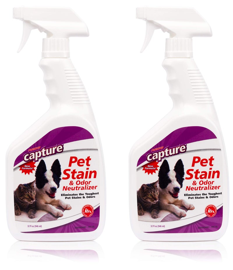 Capture Pet Stain & Odor Remover - Enzyme Pet Odor Eliminator for Home, Carpet Stain Remover for Cats & Dog Pee, Cat Urine Destroyer, Carpet Cleaner Spray - 32oz Portable Spray Bottle (2 Pack) - Image 1