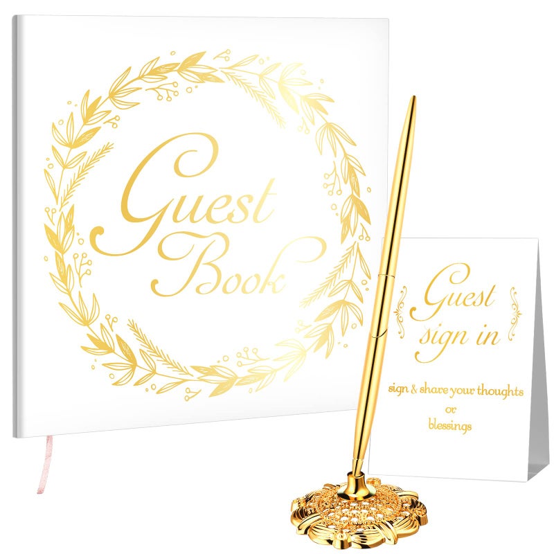 Junkin Wedding Guest Book with Pen and Table Cards, 9 x 9 Inch Guest Book Wedding Reception 50 Sheets Sign in Book Wedding Memory Book for Wedding Party Bridal or Baby Shower Guest Visitor (Romantic Style) - Image 1