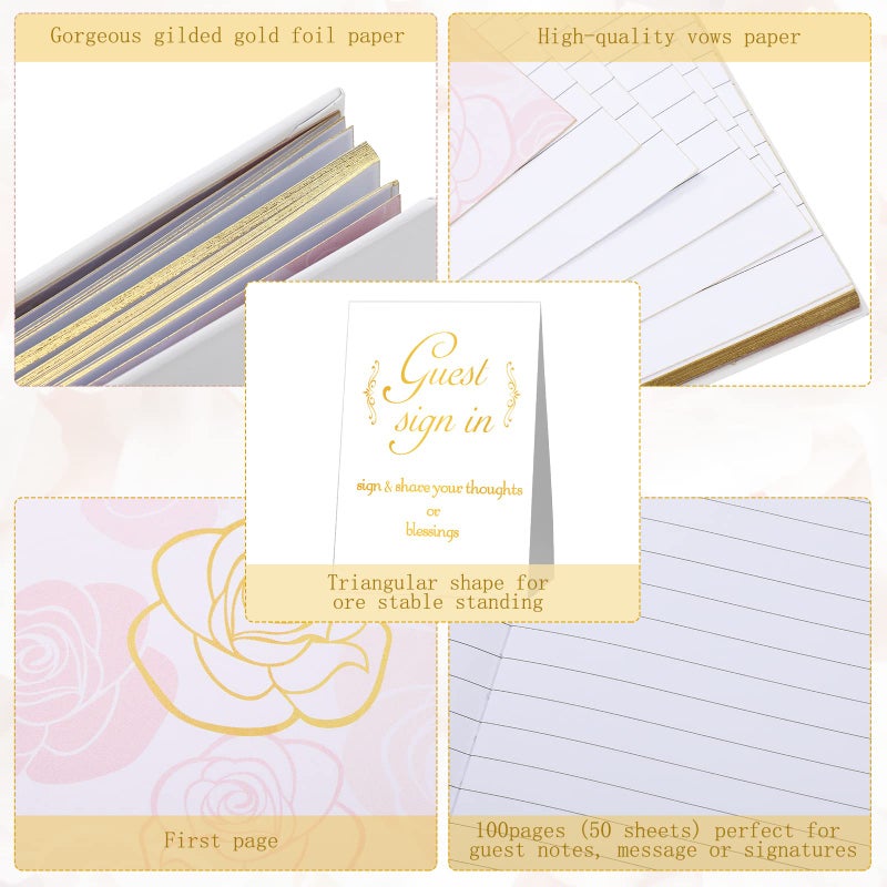 Junkin Wedding Guest Book with Pen and Table Cards, 9 x 9 Inch Guest Book Wedding Reception 50 Sheets Sign in Book Wedding Memory Book for Wedding Party Bridal or Baby Shower Guest Visitor (Romantic Style) - Image 3