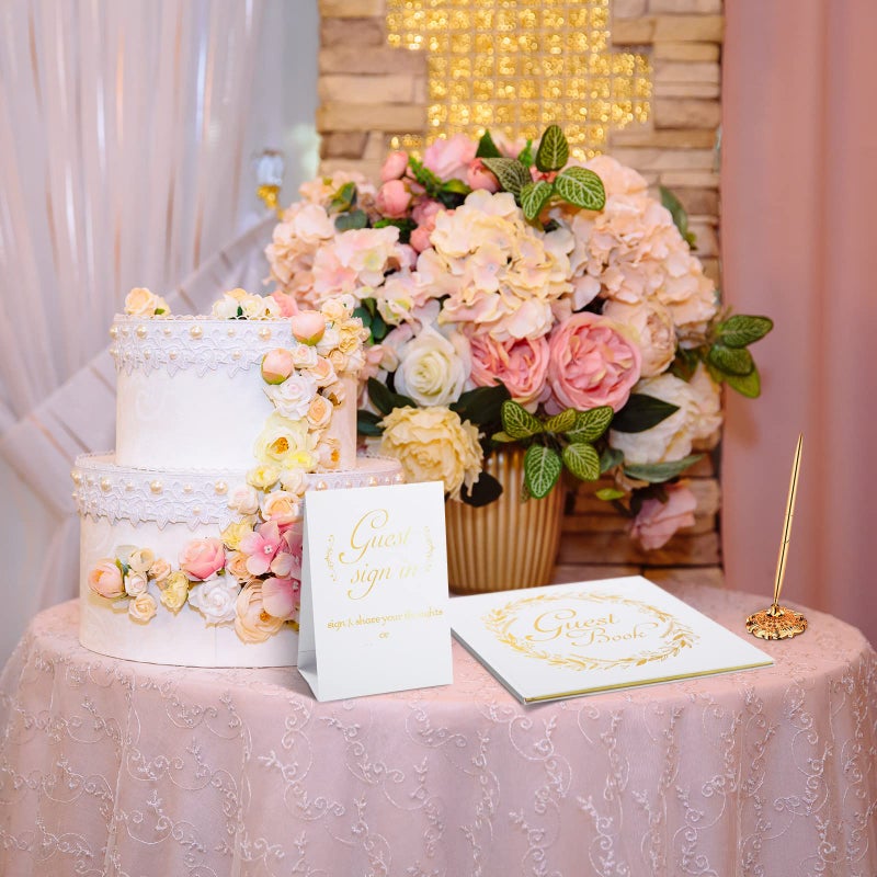 Junkin Wedding Guest Book with Pen and Table Cards, 9 x 9 Inch Guest Book Wedding Reception 50 Sheets Sign in Book Wedding Memory Book for Wedding Party Bridal or Baby Shower Guest Visitor (Romantic Style) - Image 5