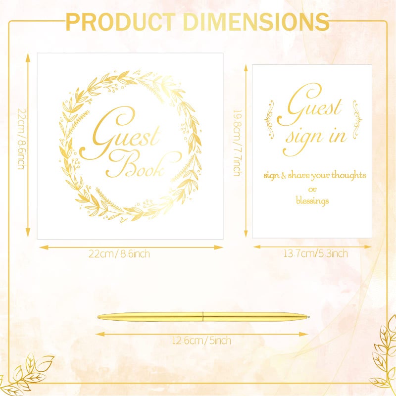 Junkin Wedding Guest Book with Pen and Table Cards, 9 x 9 Inch Guest Book Wedding Reception 50 Sheets Sign in Book Wedding Memory Book for Wedding Party Bridal or Baby Shower Guest Visitor (Romantic Style) - Image 2