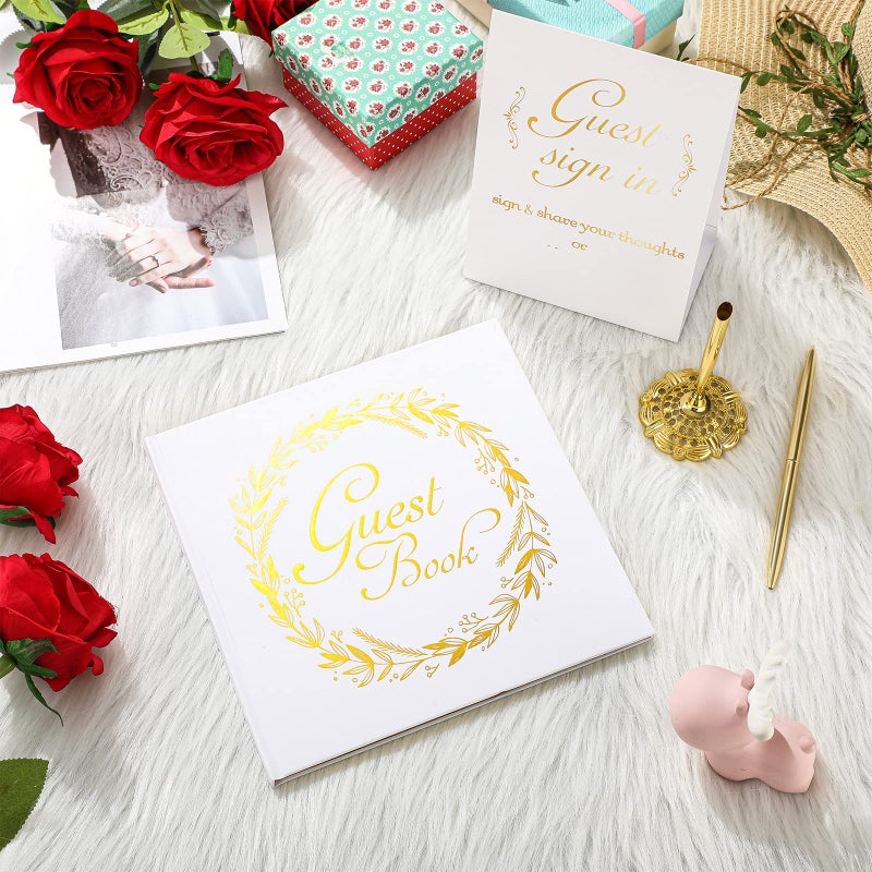 Junkin Wedding Guest Book with Pen and Table Cards, 9 x 9 Inch Guest Book Wedding Reception 50 Sheets Sign in Book Wedding Memory Book for Wedding Party Bridal or Baby Shower Guest Visitor (Romantic Style) - Image 4